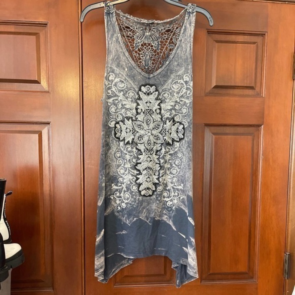 Docal tie dye rhinestone cross tunic tank